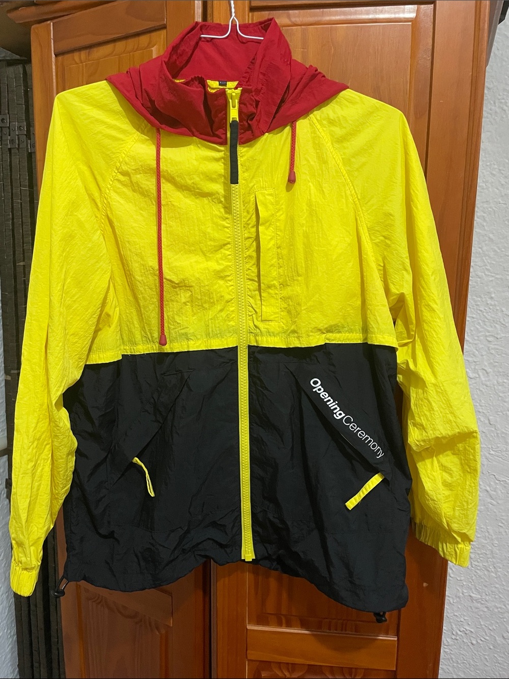 Opening Ceremony Yellow Black Red Colorblock Hooded Windbreaker